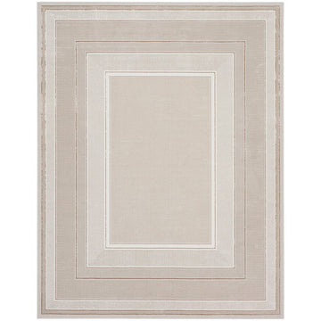 Glitz GLZ07 Modern Abstract Geometric Border Distressed Metallic Shimmer Hi-Low Textured Soft-Touch Polyester Low Profile Short-Pile Ivory/Beige Rug-Nourison-Rug Love - The Most Loved Rug Store